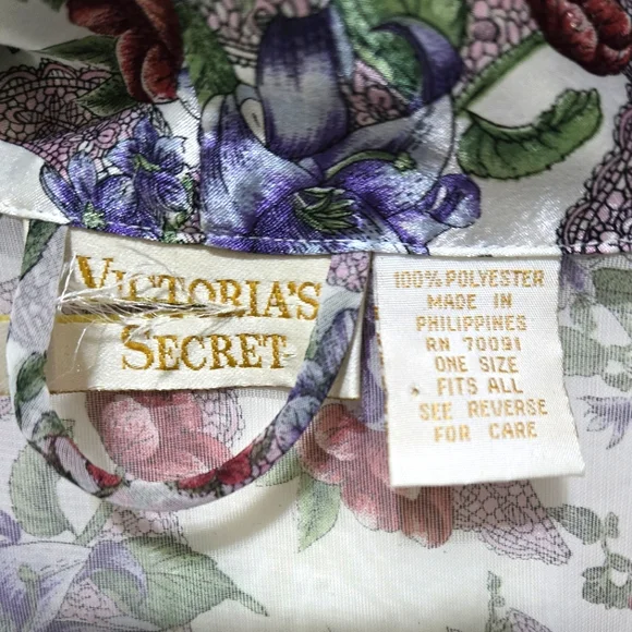 VTG Victoria's Secret Sheer Floral Robe Satin Trim Gold Label One Size - Picture 7 of 10